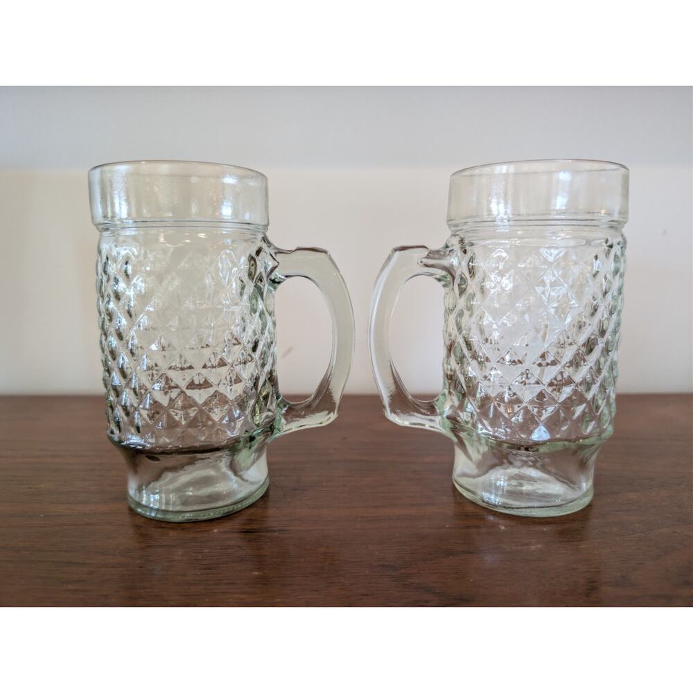 Vintage Anchor Hocking Quilted Diamond Pattern Beer Mugs Set of 2 - Picture 3 of 7